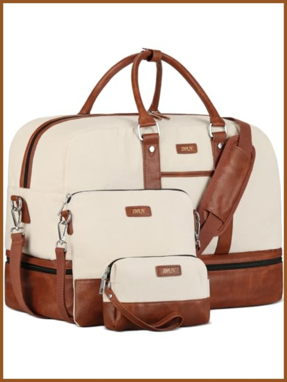 3PCS Travel Weekender Duffel Set with Shoe Compartment Crossbody Toiletry Bag